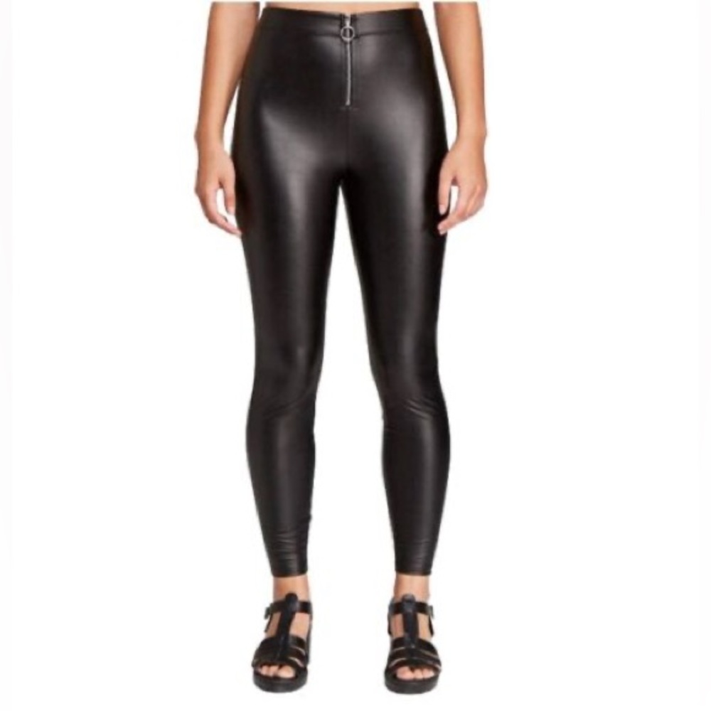 Wild fable faux leather zip up front black leggings